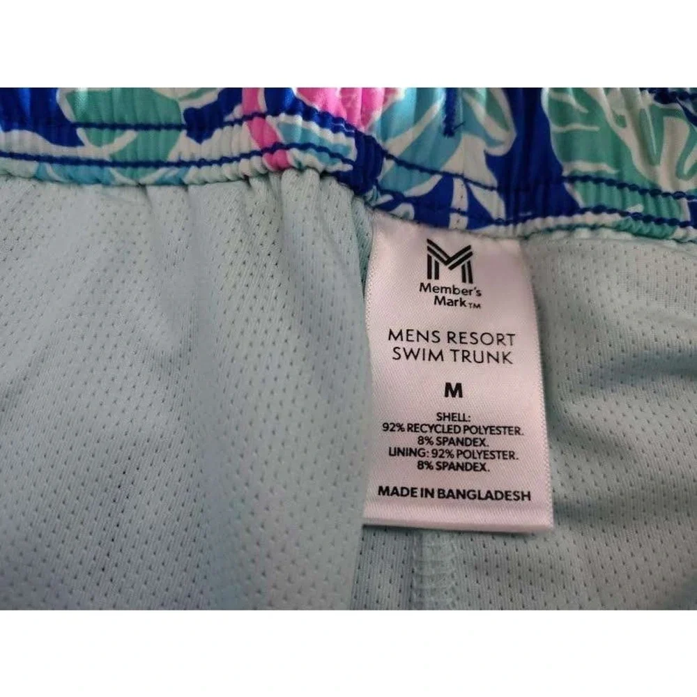 Mens Resort Swim Trunk Flamingo‎ Palm Tree Print Blue Size M Member's Mark